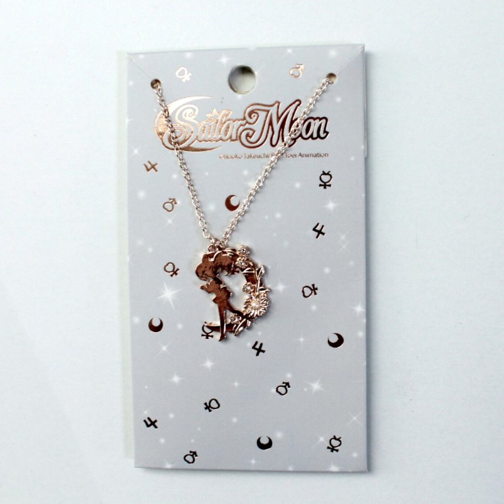 Pretty Guardian Sailor Moon Silhouette Floral Crescent Moon Necklace
